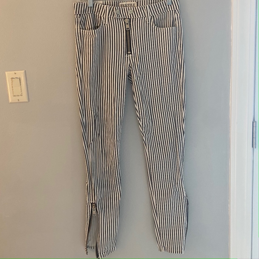 Textile by Elizabeth and James stripped zip jeans